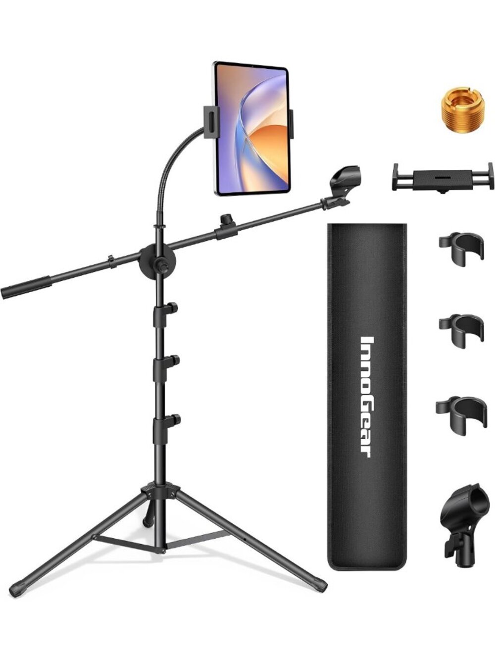 Adjustable Mic Stand & Tripod Holder for Tablets & Phones - Boom Arm Accessory